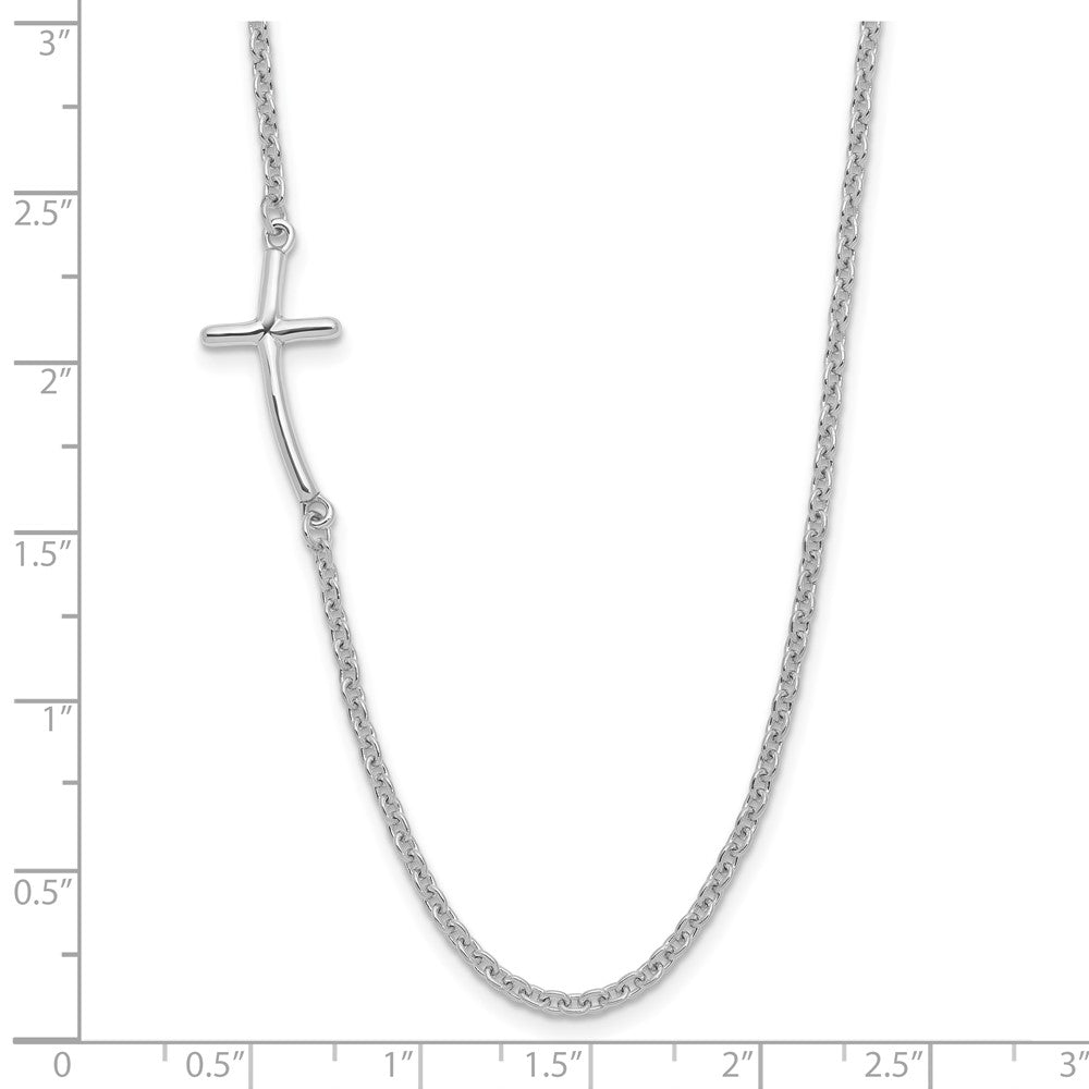 Sterlingsilber Rhodiniert Klein Off-set Seitlich Gebogen Kreuz Halskette