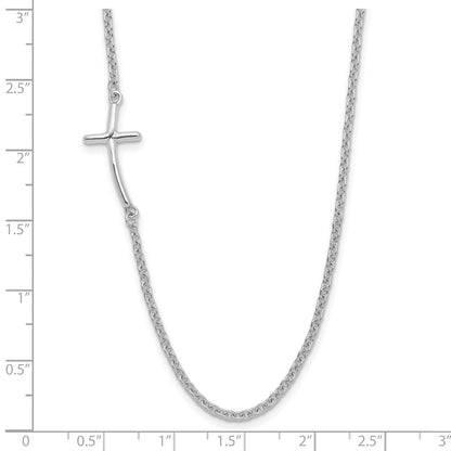 Sterlingsilber Rhodiniert Klein Off-set Seitlich Gebogen Kreuz Halskette
