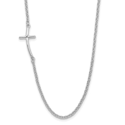 Sterlingsilber Rhodiniert Klein Off-set Seitlich Gebogen Kreuz Halskette