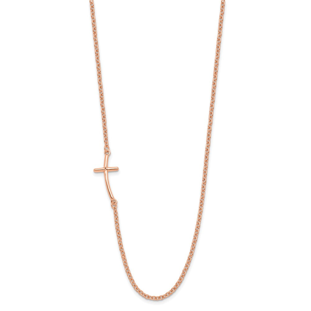 Sterlingsilber Rg-beschichtet Klein Off-set Seitlich Gebogen Kreuz Halskette