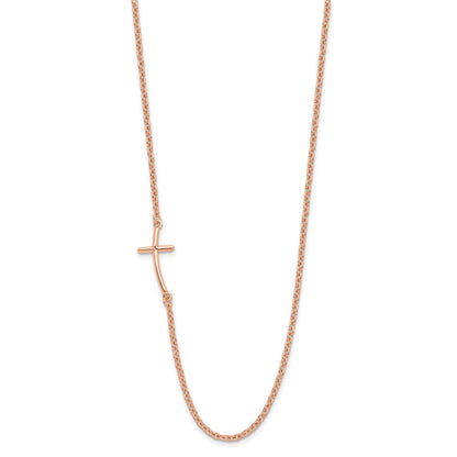 Sterlingsilber Rg-beschichtet Klein Off-set Seitlich Gebogen Kreuz Halskette