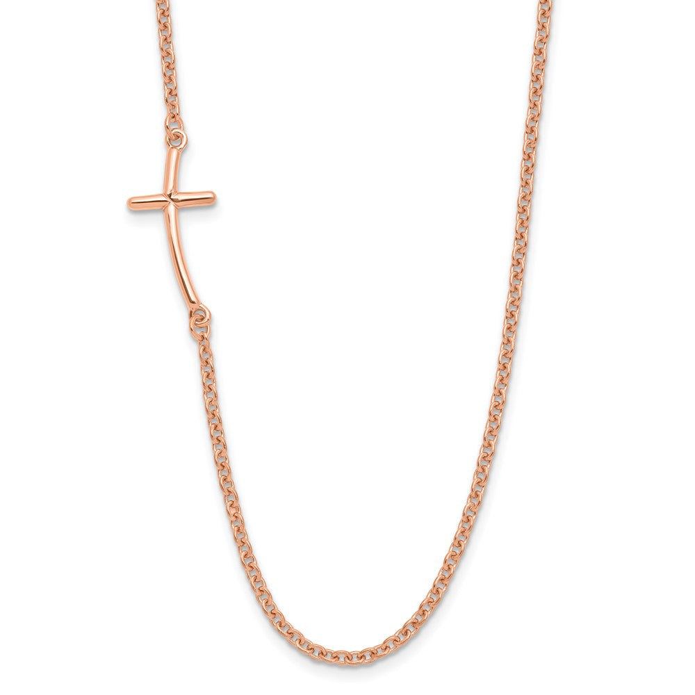 Sterlingsilber Rg-beschichtet Klein Off-set Seitlich Gebogen Kreuz Halskette