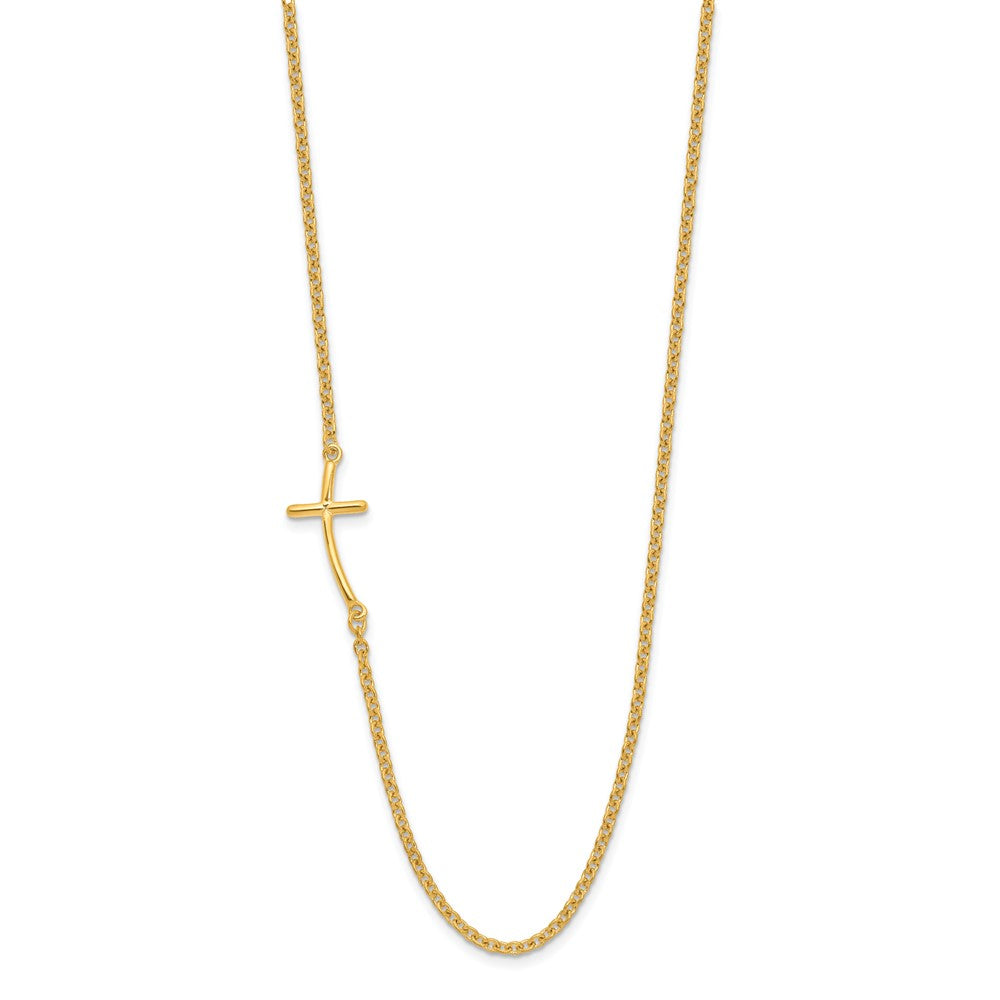 Sterlingsilber Yg-beschichtet Klein Off-set Seitlich Gebogen Kreuz Halskette