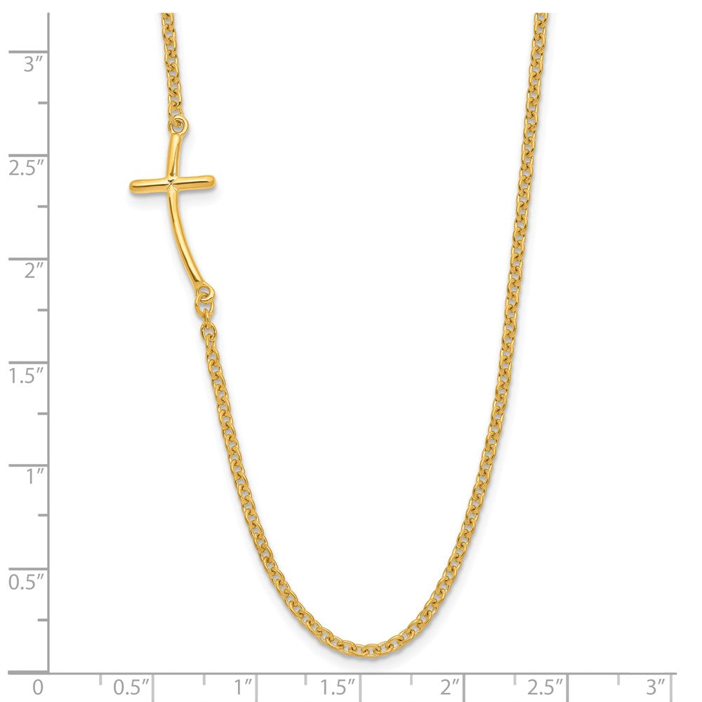 Sterlingsilber Yg-beschichtet Klein Off-set Seitlich Gebogen Kreuz Halskette