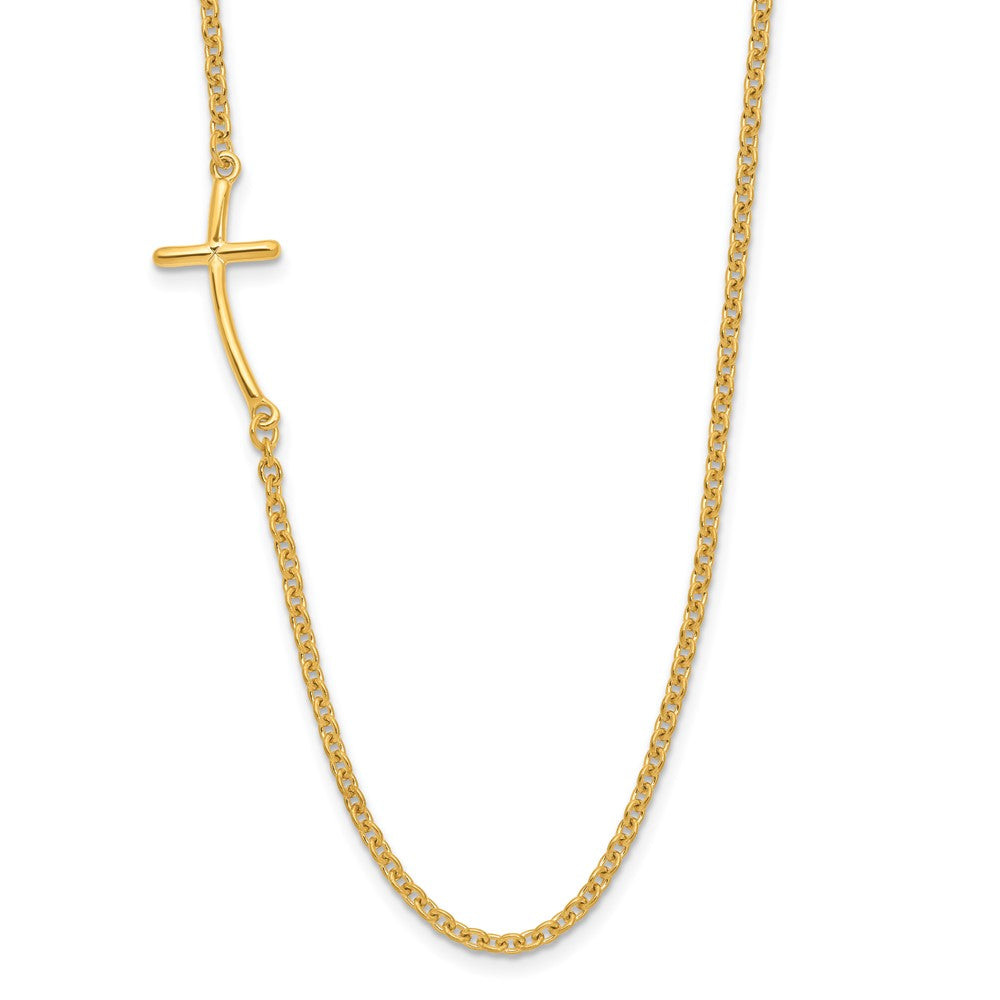 Sterlingsilber Yg-beschichtet Klein Off-set Seitlich Gebogen Kreuz Halskette