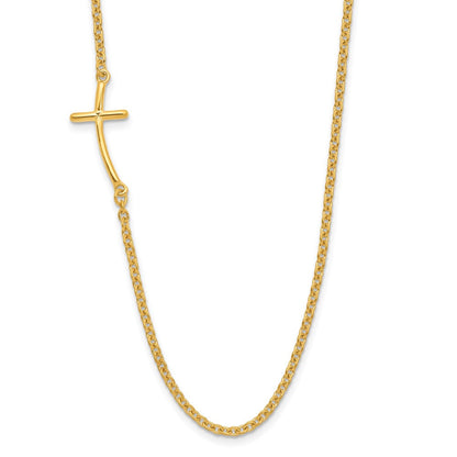 Sterlingsilber Yg-beschichtet Klein Off-set Seitlich Gebogen Kreuz Halskette