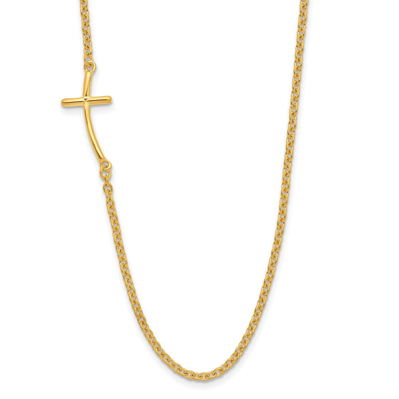 Sterlingsilber Yg-beschichtet Klein Off-set Seitlich Gebogen Kreuz Halskette