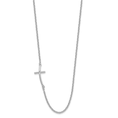 Sterlingsilber Rhodiniert Groß Off-set Seitlich Gebogen Kreuz Halskette