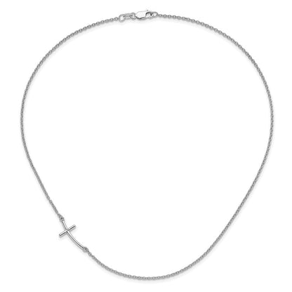 Sterlingsilber Rhodiniert Groß Off-set Seitlich Gebogen Kreuz Halskette