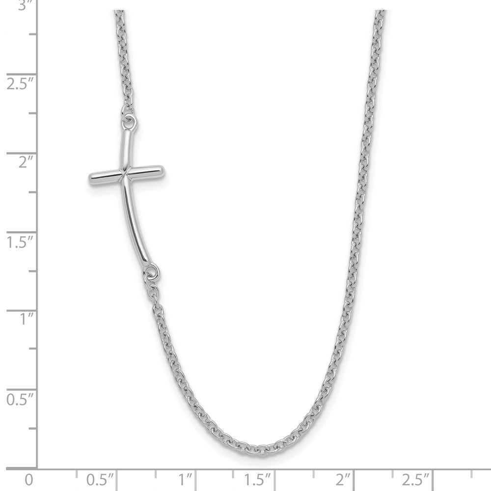 Sterlingsilber Rhodiniert Groß Off-set Seitlich Gebogen Kreuz Halskette