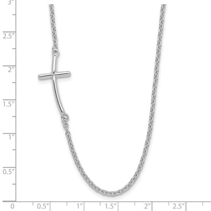 Sterlingsilber Rhodiniert Groß Off-set Seitlich Gebogen Kreuz Halskette