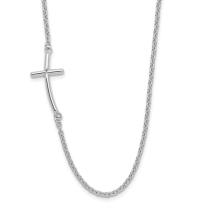 Sterlingsilber Rhodiniert Groß Off-set Seitlich Gebogen Kreuz Halskette