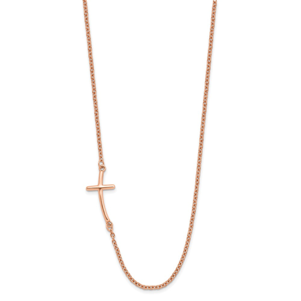 Sterlingsilber Rg-beschichtet Groß Off-set Seitlich Gebogen Kreuz Halskette
