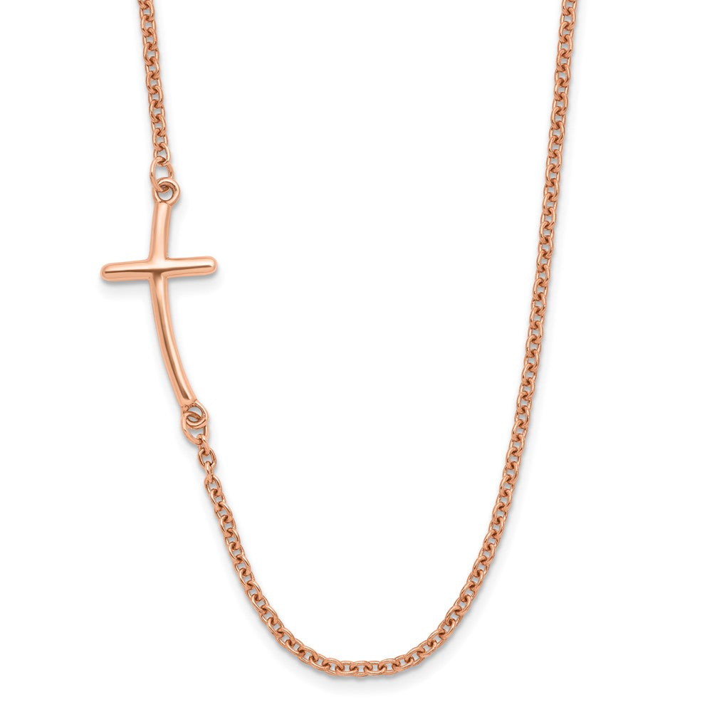 Sterlingsilber Rg-beschichtet Groß Off-set Seitlich Gebogen Kreuz Halskette