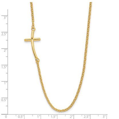 Sterlingsilber Yg-beschichtet Groß Off-set Seitlich Gebogen Kreuz Halskette