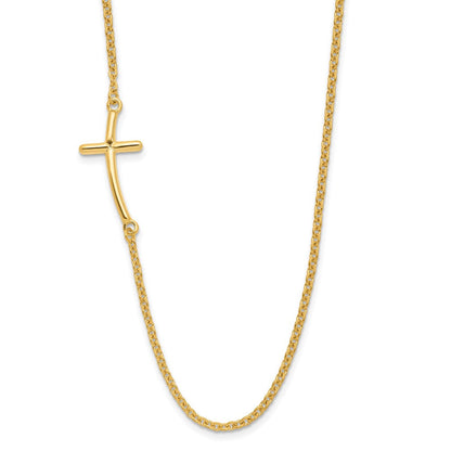 Sterlingsilber Yg-beschichtet Groß Off-set Seitlich Gebogen Kreuz Halskette