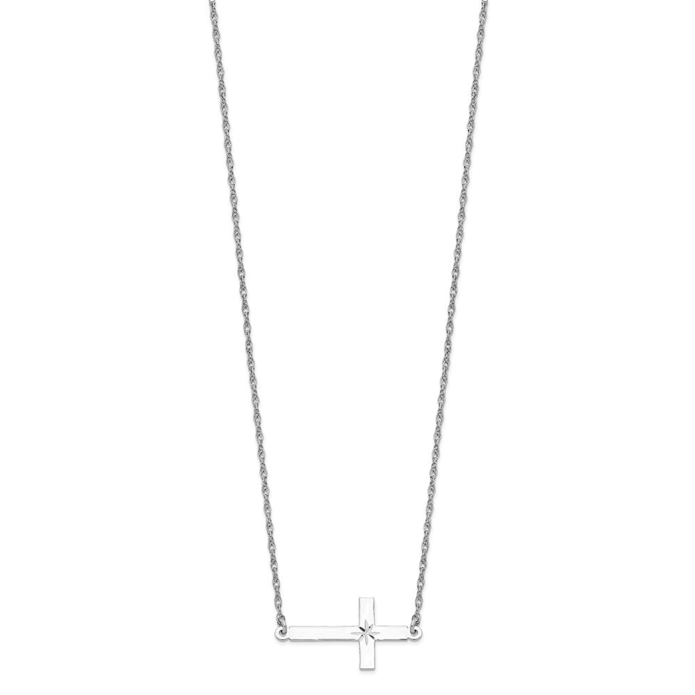 Sterlingsilber Rhodiniert Groß Diamantiert Seitlich Kreuz Halskette