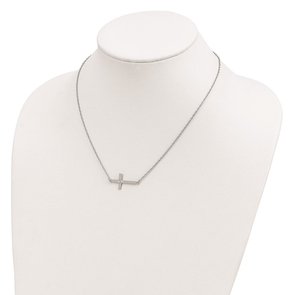 Sterlingsilber Rhodiniert Groß Diamantiert Seitlich Kreuz Halskette