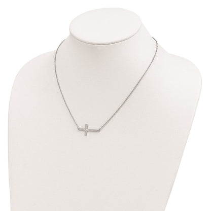 Sterlingsilber Rhodiniert Groß Diamantiert Seitlich Kreuz Halskette