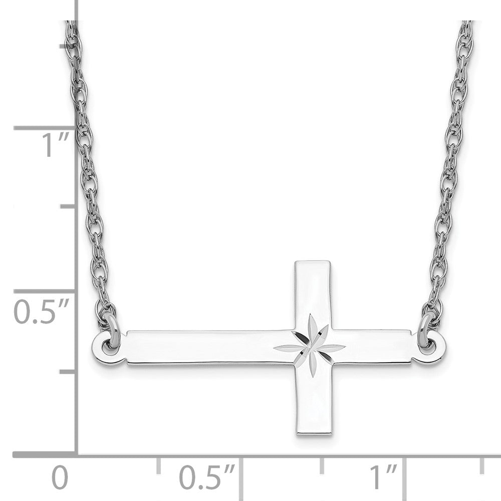 Sterlingsilber Rhodiniert Groß Diamantiert Seitlich Kreuz Halskette
