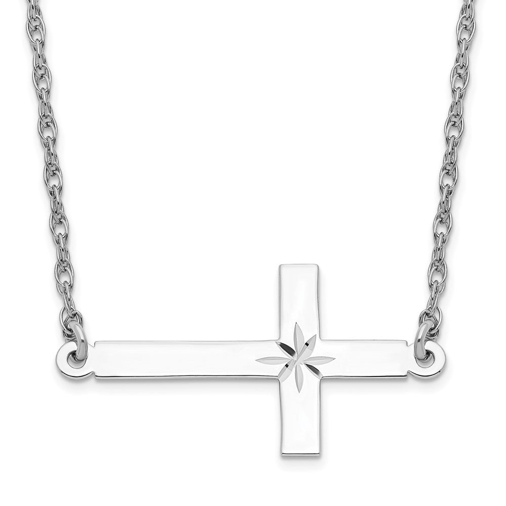 Sterlingsilber Rhodiniert Groß Diamantiert Seitlich Kreuz Halskette