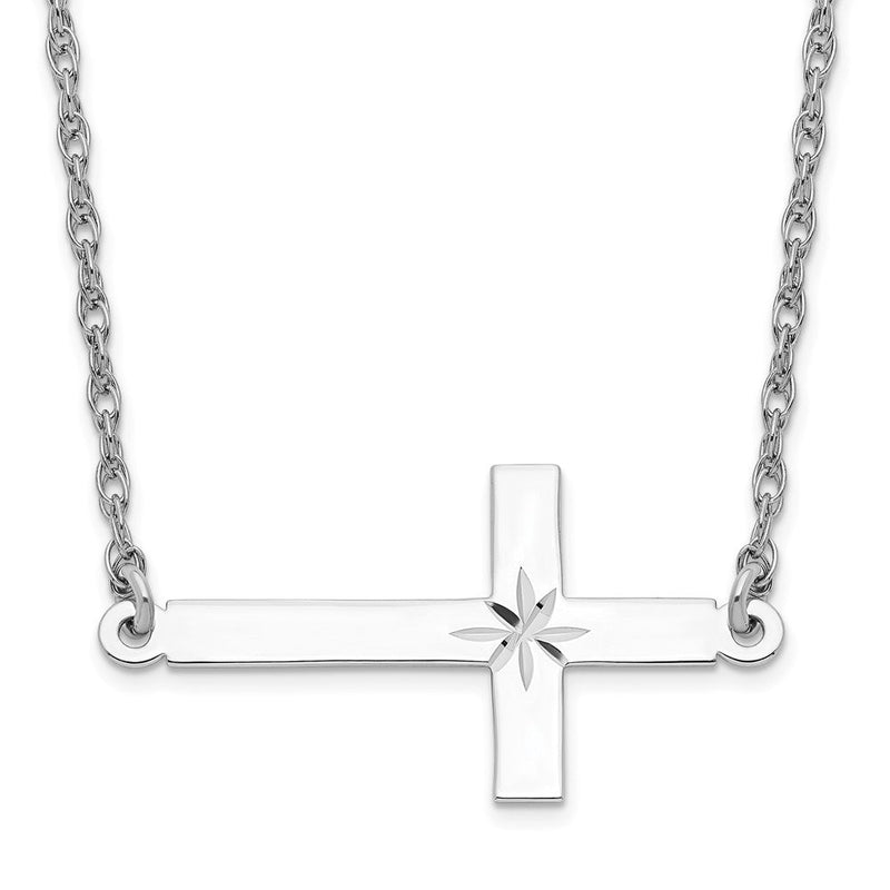 Sterlingsilber Rhodiniert Groß Diamantiert Seitlich Kreuz Halskette