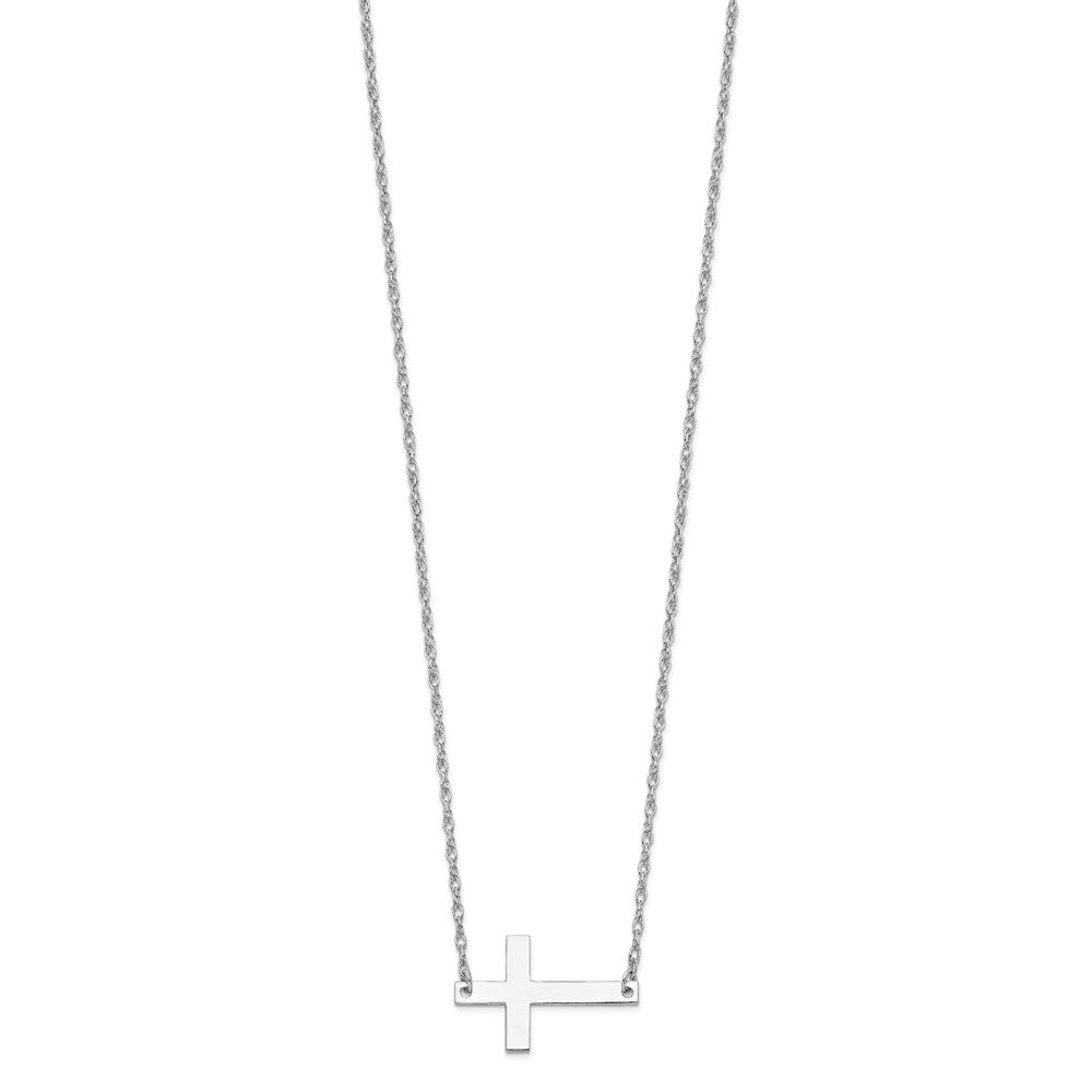 Sterlingsilber Rhodiniert Groß Seitlich Kreuz Halskette