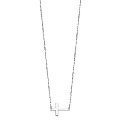 Sterlingsilber Rhodiniert Groß Seitlich Kreuz Halskette