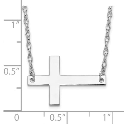 Sterlingsilber Rhodiniert Groß Seitlich Kreuz Halskette