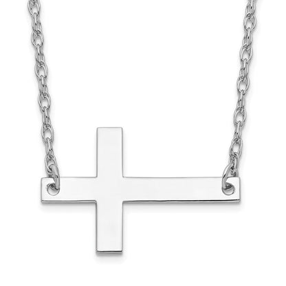 Sterlingsilber Rhodiniert Groß Seitlich Kreuz Halskette