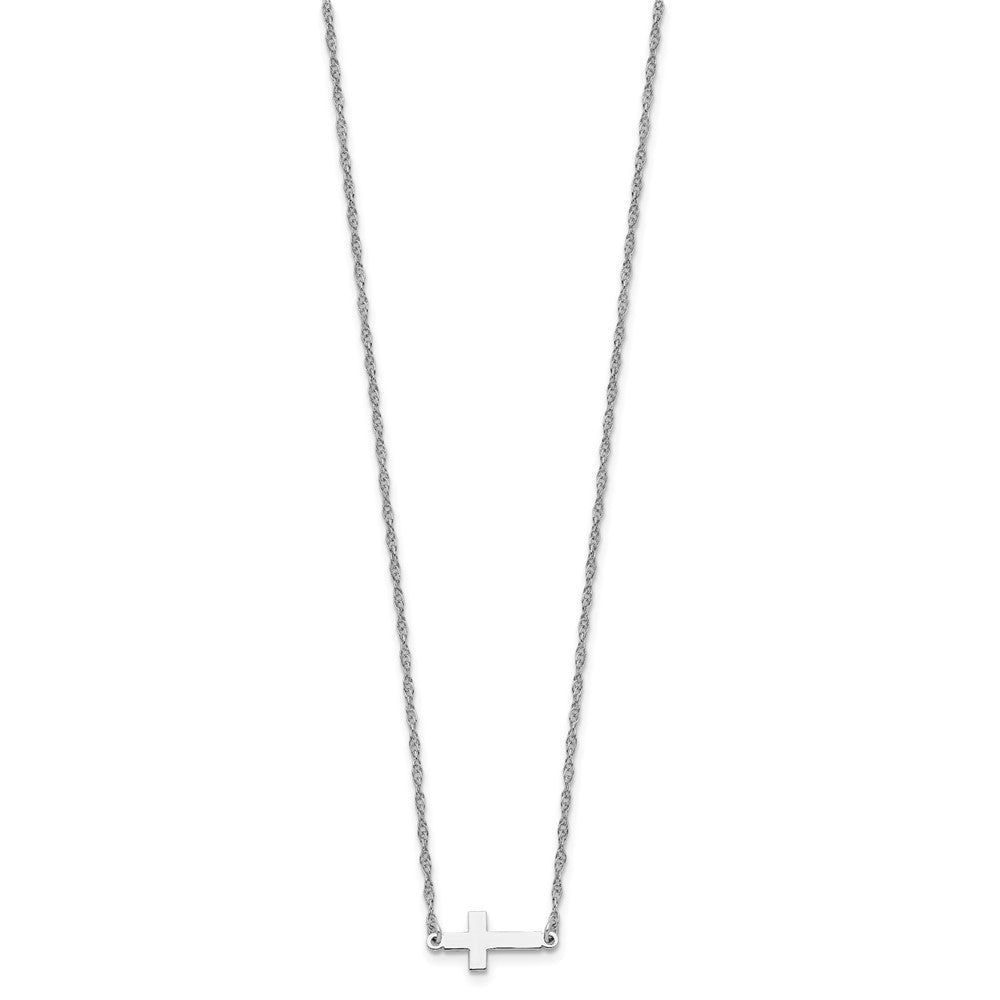 Sterlingsilber Rhodiniert Klein Seitlich Kreuz Halskette