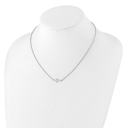 Sterlingsilber Rhodiniert Klein Seitlich Kreuz Halskette