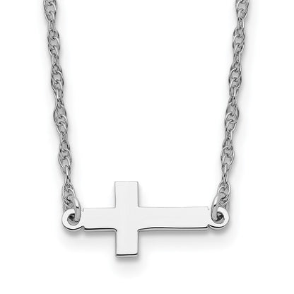 Sterlingsilber Rhodiniert Klein Seitlich Kreuz Halskette