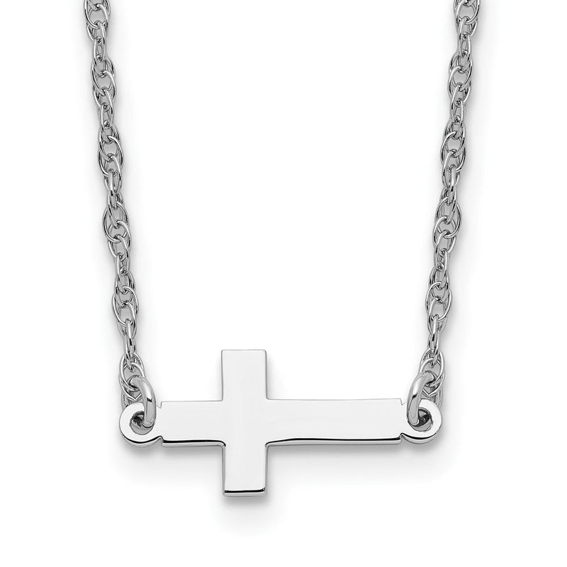 Sterlingsilber Rhodiniert Klein Seitlich Kreuz Halskette