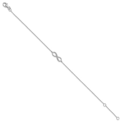 7 Zoll Sterlingsilber Rhodiniert mit Zirkonia Unendlichkeit mit 1 in Verlängerung Armband