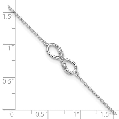 7 Zoll Sterlingsilber Rhodiniert mit Zirkonia Unendlichkeit mit 1 in Verlängerung Armband