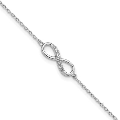 7 Zoll Sterlingsilber Rhodiniert mit Zirkonia Unendlichkeit mit 1 in Verlängerung Armband