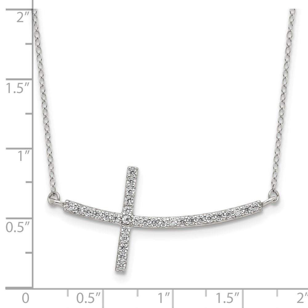Sterlingsilber Rhodiniert Zirkonia Seitlich Kreuz mit 2 Zoll Verlängerung Halskette