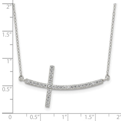 Sterlingsilber Rhodiniert Zirkonia Seitlich Kreuz mit 2 Zoll Verlängerung Halskette