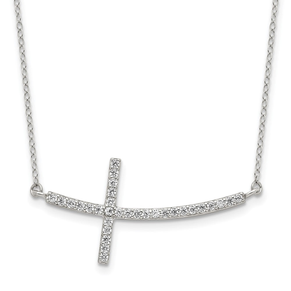 Sterlingsilber Rhodiniert Zirkonia Seitlich Kreuz mit 2 Zoll Verlängerung Halskette