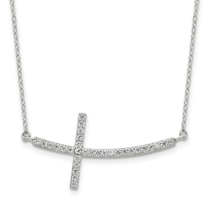 Sterlingsilber Rhodiniert Zirkonia Seitlich Kreuz mit 2 Zoll Verlängerung Halskette