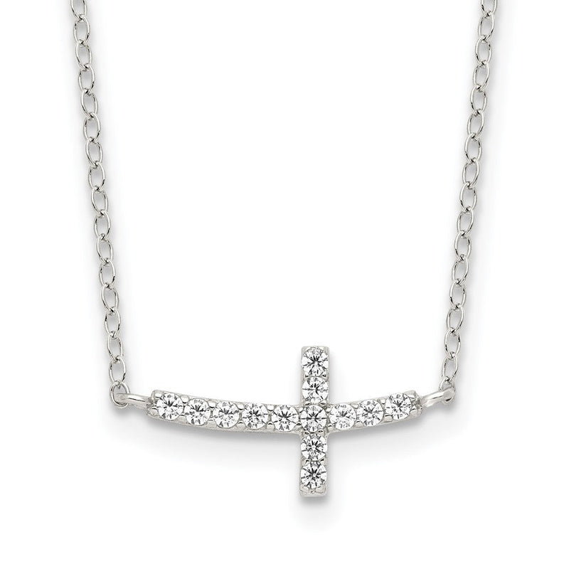 Sterlingsilber Rhodiniert Zirkonia Seitlich Kreuz mit 2 Zoll Verlängerung Halskette