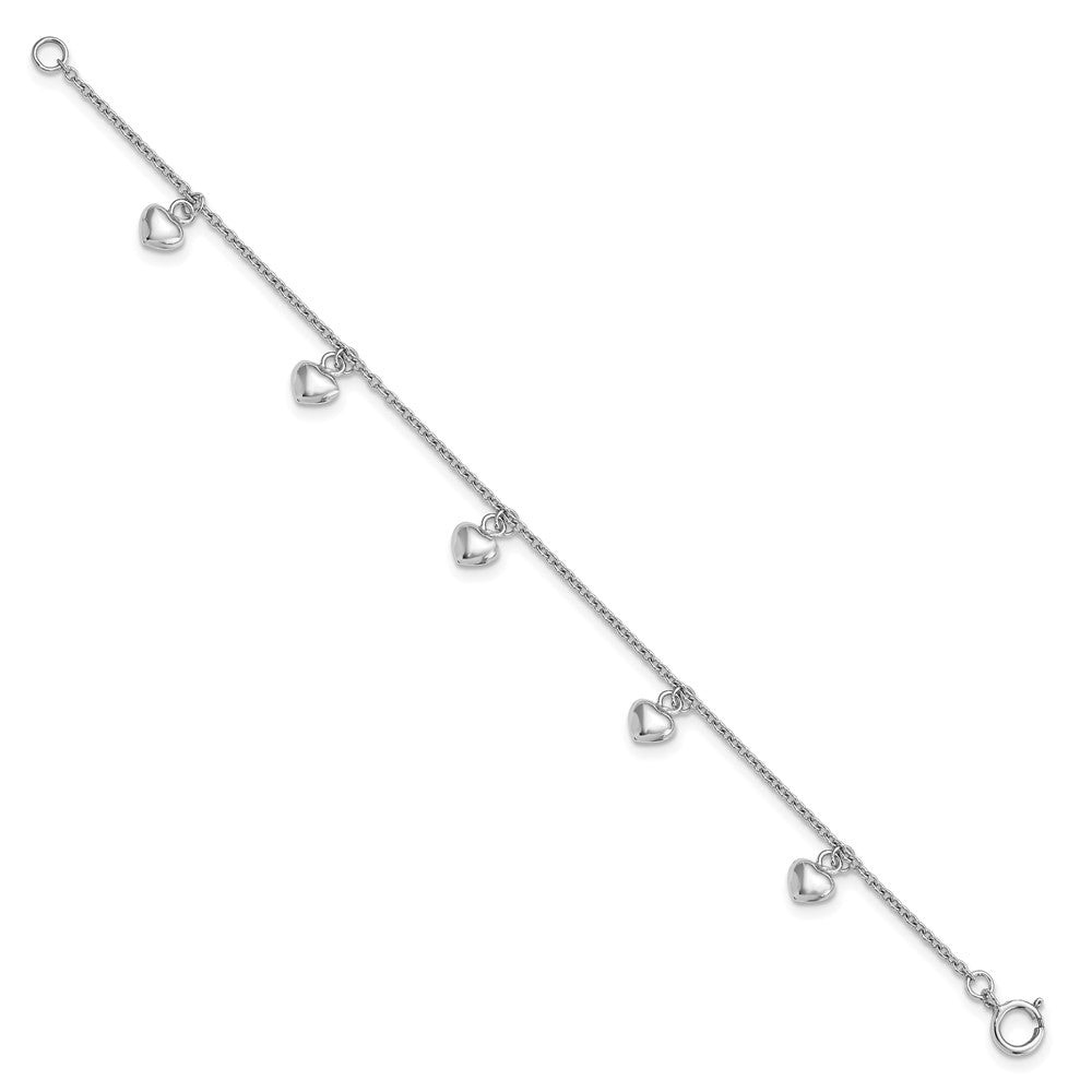 6 Zoll Sterlingsilber Rhodiniert Poliert Herzen Kinder Armband
