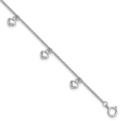 6 Zoll Sterlingsilber Rhodiniert Poliert Herzen Kinder Armband