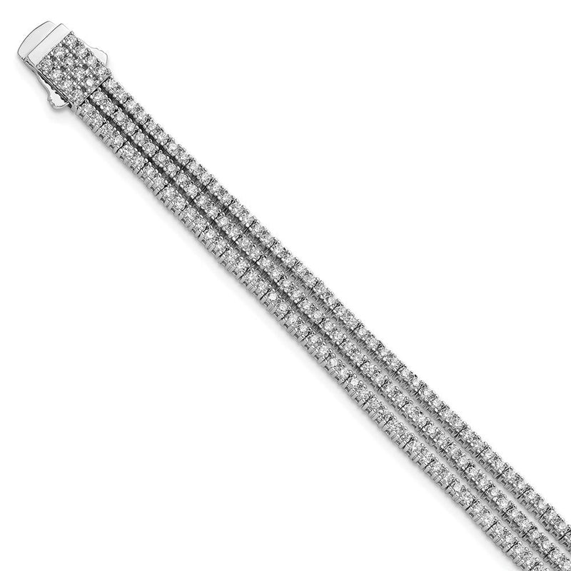 Sterlingsilber Schimmernd Rhodiniert 7 Zoll 300 Stein Zirkonia 3 Strang Armband
