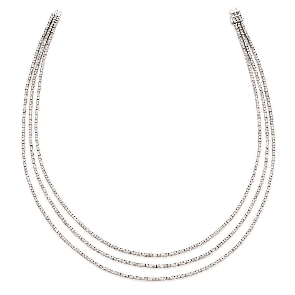 Sterlingsilber Schimmernd Rhodiniert 16 Zoll 732 Stein Zirkonia 3 Strang Layer Halskette