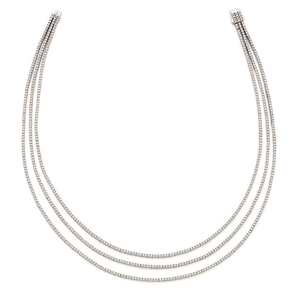 Sterlingsilber Schimmernd Rhodiniert 16 Zoll 732 Stein Zirkonia 3 Strang Layer Halskette