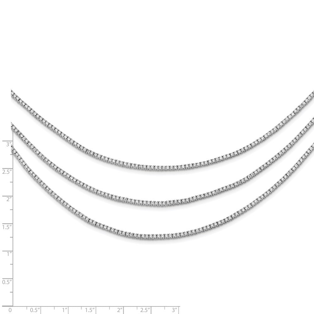 Sterlingsilber Schimmernd Rhodiniert 16 Zoll 732 Stein Zirkonia 3 Strang Layer Halskette