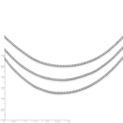 Sterlingsilber Schimmernd Rhodiniert 16 Zoll 732 Stein Zirkonia 3 Strang Layer Halskette
