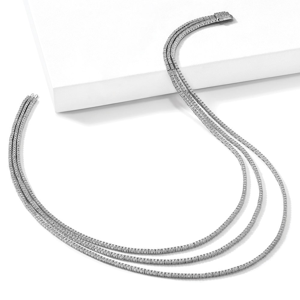 Sterlingsilber Schimmernd Rhodiniert 16 Zoll 732 Stein Zirkonia 3 Strang Layer Halskette